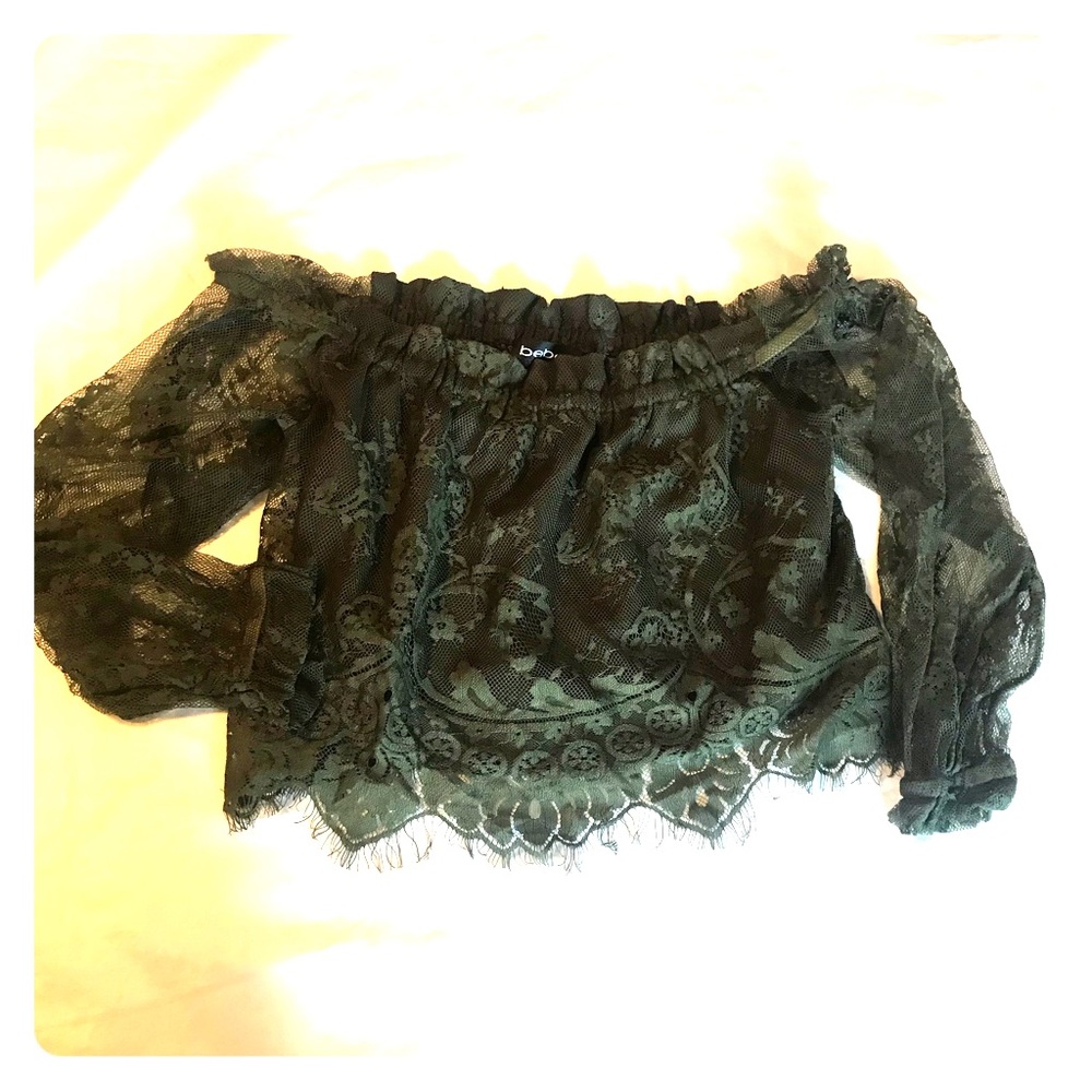 Bebe long sleeve forest green crop top XXS/XS